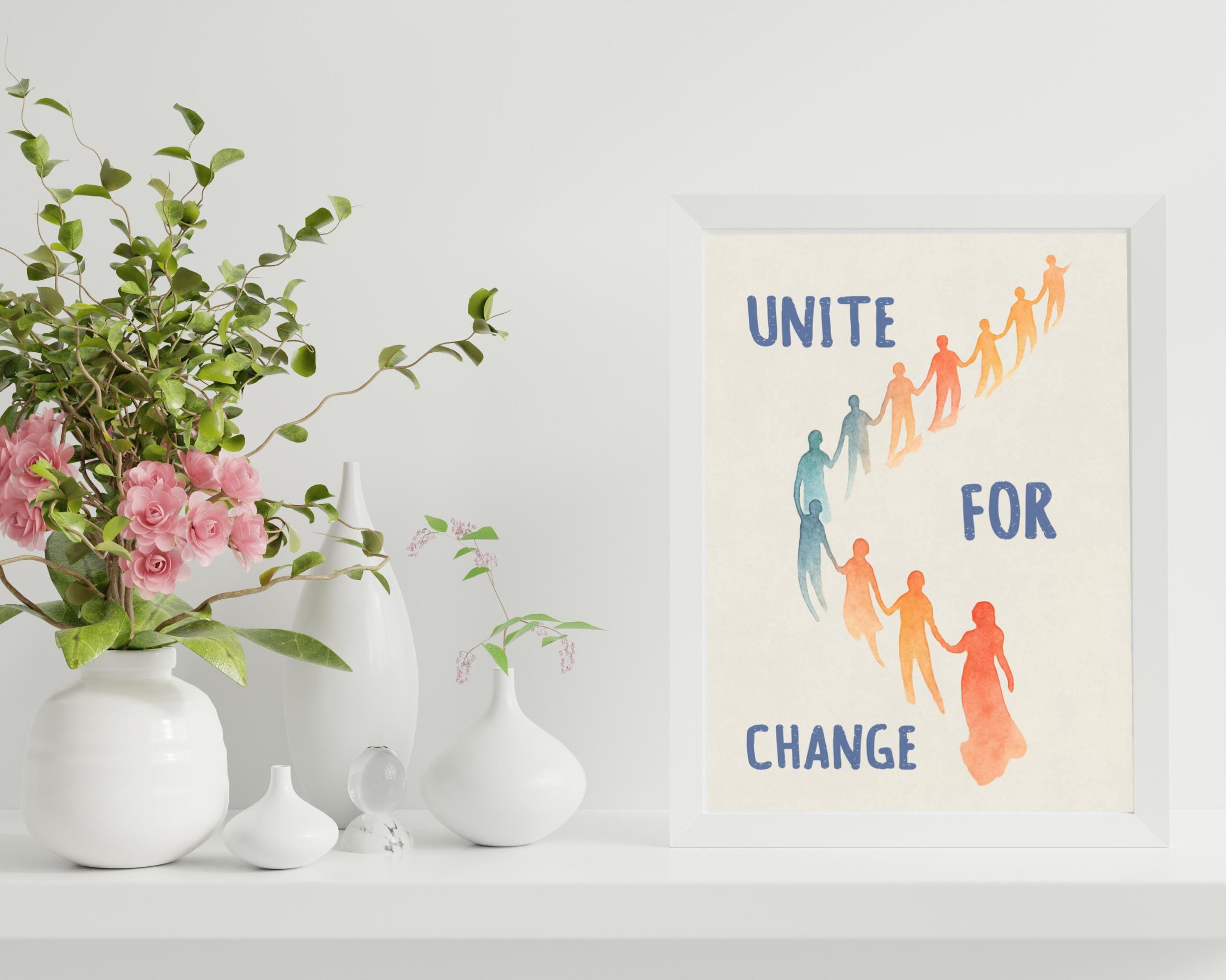 Unite for Change Art Print: Watercolor Community Unity Poster | Framed ...