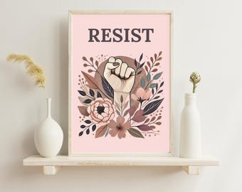 Feminist Protest Printable Wall Art: Floral Fist Women's Rights Digital Print | Made-to-Order, Digital Download
