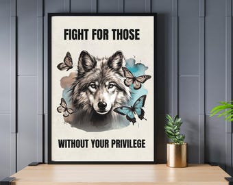 Wolf and Butterflies Printable Wall Art: Equal Rights Advocacy Digital Print | Made-to-Order, Digital Download