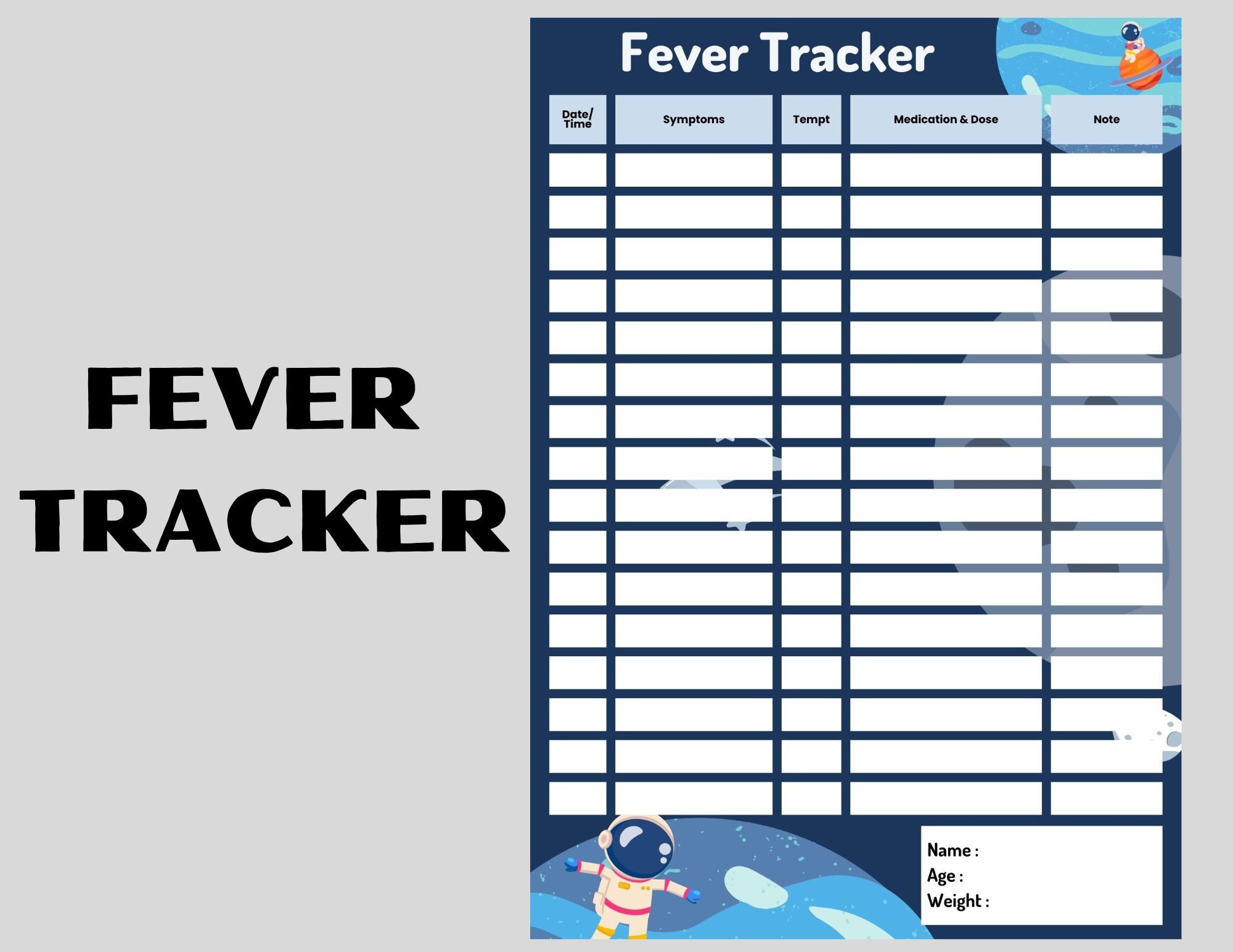 Child Fever Temperature Chart - Etsy