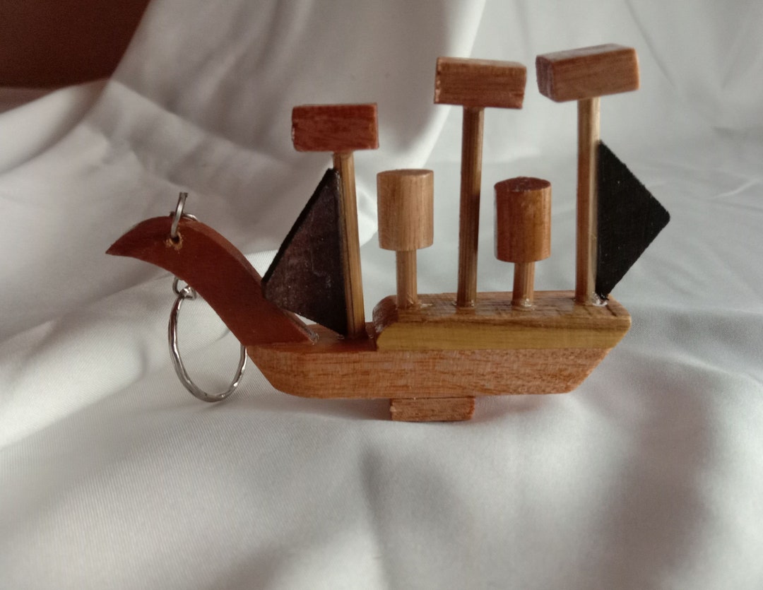 Handmade Wooden Boat Keychain: Miniature Nautical Keyring - Etsy