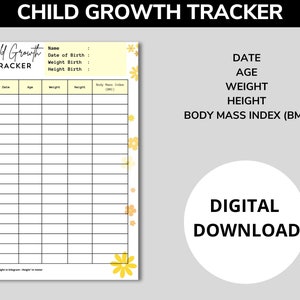 Printable Child Growth Chart: Infant Measurement Tracker (PDF Digital Download)