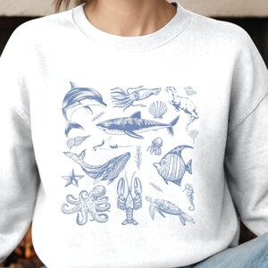 Vintage 90s Tattoo Sea Animal Sweatshirt, Retro Ocean Nature Shirt, Sealife, Ocean, Whale, Orca, Turtle, Dolphin Shirt, Underwater Animal