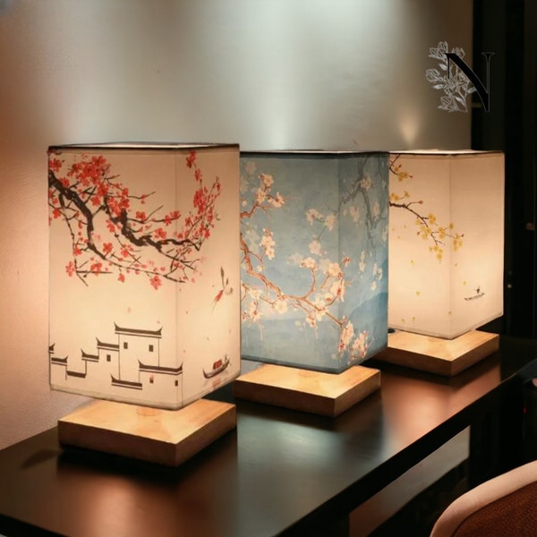 Lampe de table en bois massif Japandi | Veilleuse rétro de style japonais | Idée cadeau pastorale et minimaliste