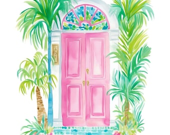 10 Preppy Palm Beach Doors Watercolor Clipart Graphics - Printable PNG Files Transparent Background - Cards, Papercraft, Scrapbooking