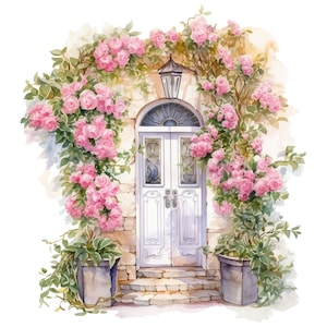 6 Portas Florais Rosas Aquarela Clipart Gráficos - Arquivos PNG Digitais Para Uso Comercial Fundo Transparente - Diários, Papercraft
