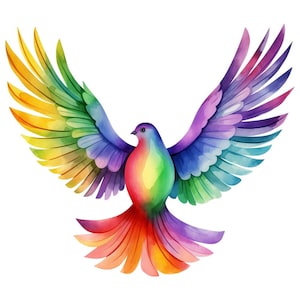 10 pacchetto grafico retrò arcobaleno pace colomba acquerello Clipart - download digitale file PNG - sfondo trasparente - carte, Papercraft