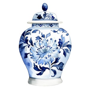 10 aquarel Chinoiserie gemberpot clipart-digitale download PNG-bestanden voor commercieel gebruik transparante achtergrond-kaarten, papercraft