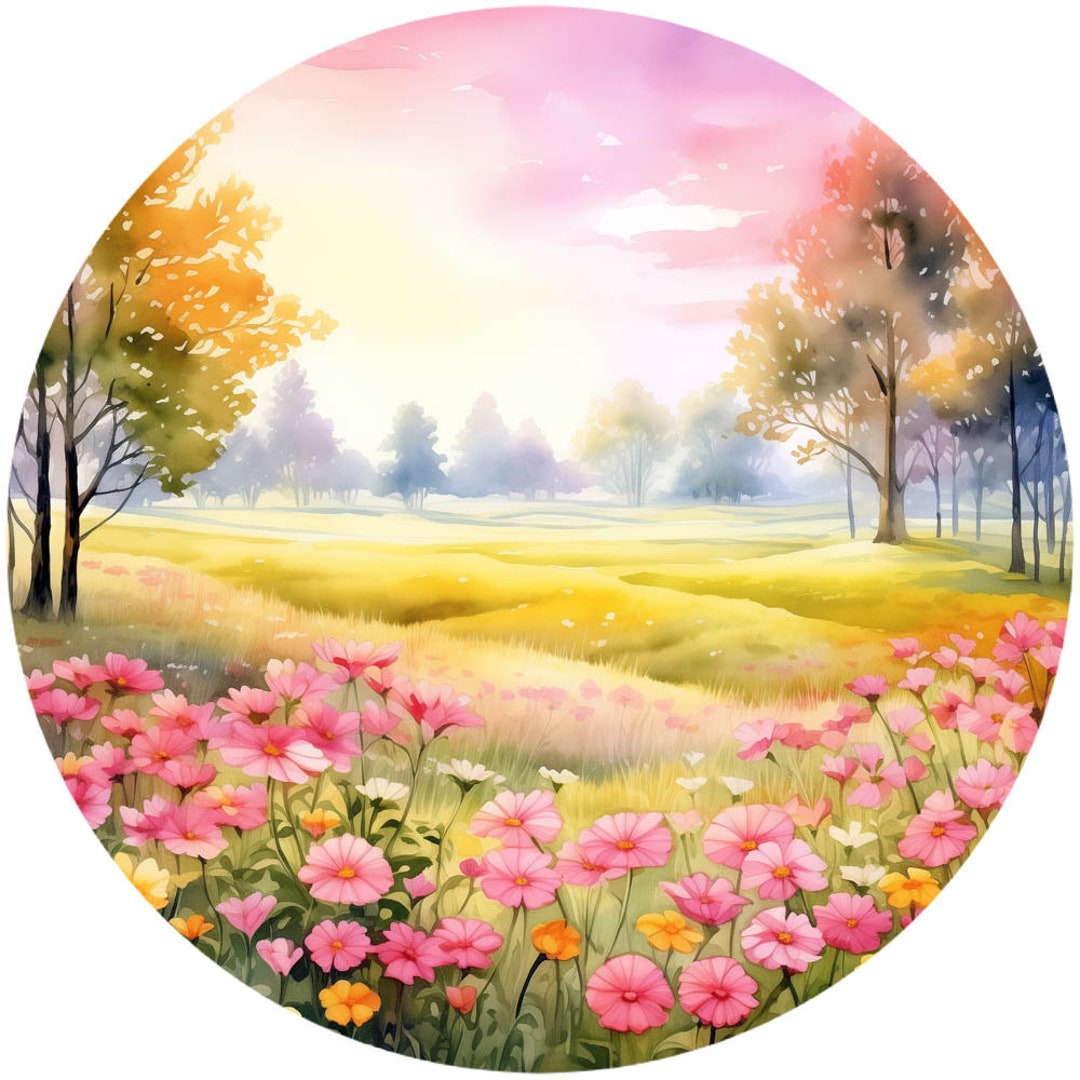 Spring Meadow Graphics 10 Watercolor Spring Meadow Circle Clipart – PNG Graphics (digital ...