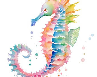 10 Watercolor Preppy Sea Creatures Clipart Graphics - Printable PNG Files For Commercial Use Transparent Background - Cards, Papercraft