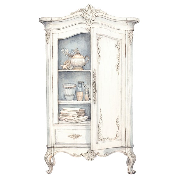 16 Watercolor French Shabby Style Furniture Clipart - Digital PNG Files For Commercial Use Transparent Background - Papercraft, Cards