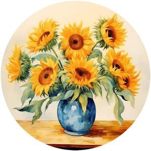 10 fleurs inspirées de Van Gogh aquarelle cercle Clipart Graphics - imprimable PNG fond transparent - autocollants, aimants, papercraft
