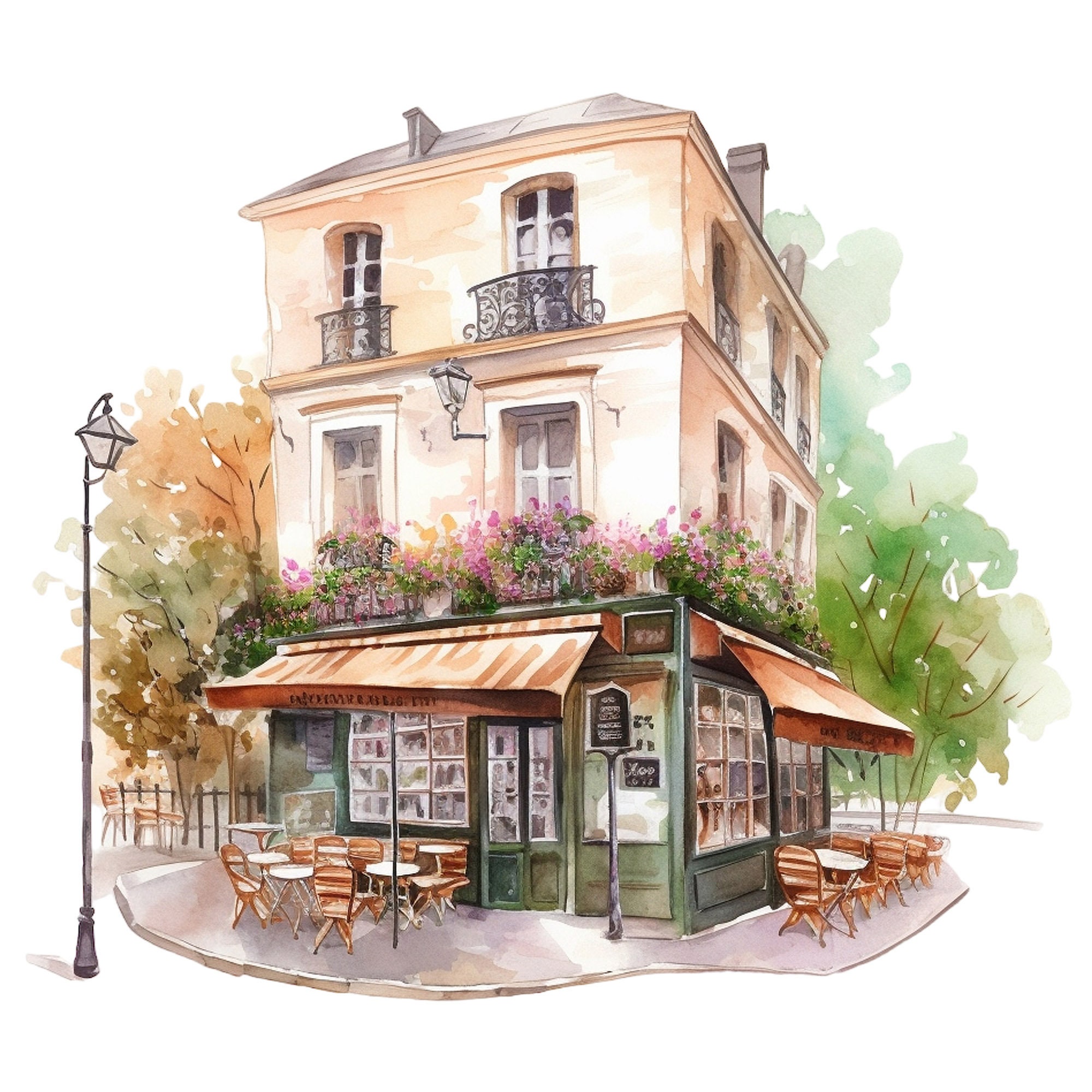16 Cute Paris Cafe Clipart Watercolor Graphics Digital Download PNG