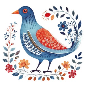 10 Watercolor Scandinavian Folk Art Birds Clipart Digital Download PNG Files For Commercial Use Transparent Background Papercraft Cards image 10
