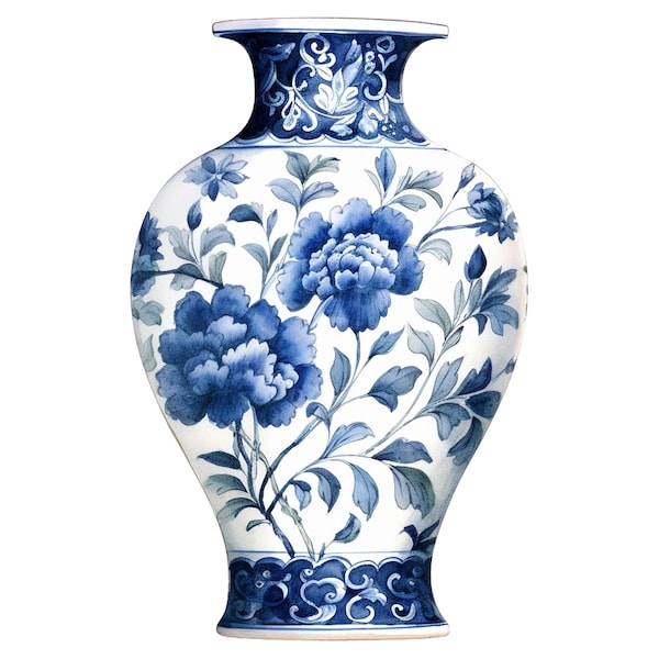 10 Chinoiserie Vase Clipart Watercolor Graphics - Digital Download PNG Files For Commercial Use Transparent Background - Cards, Papercraft