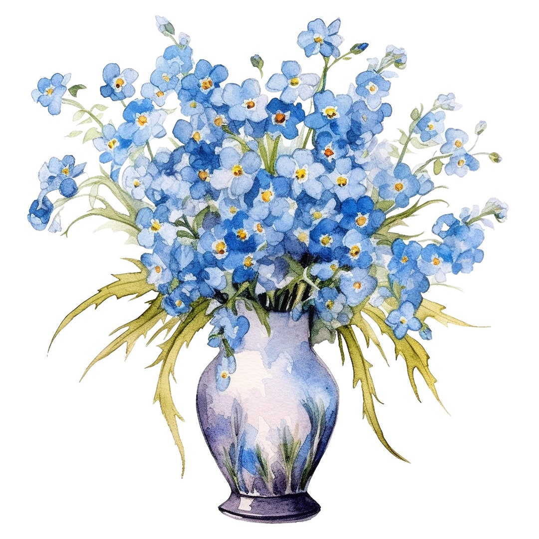 12 Forget Me Not Flowers Clipart Watercolor Graphics Digital Download ...
