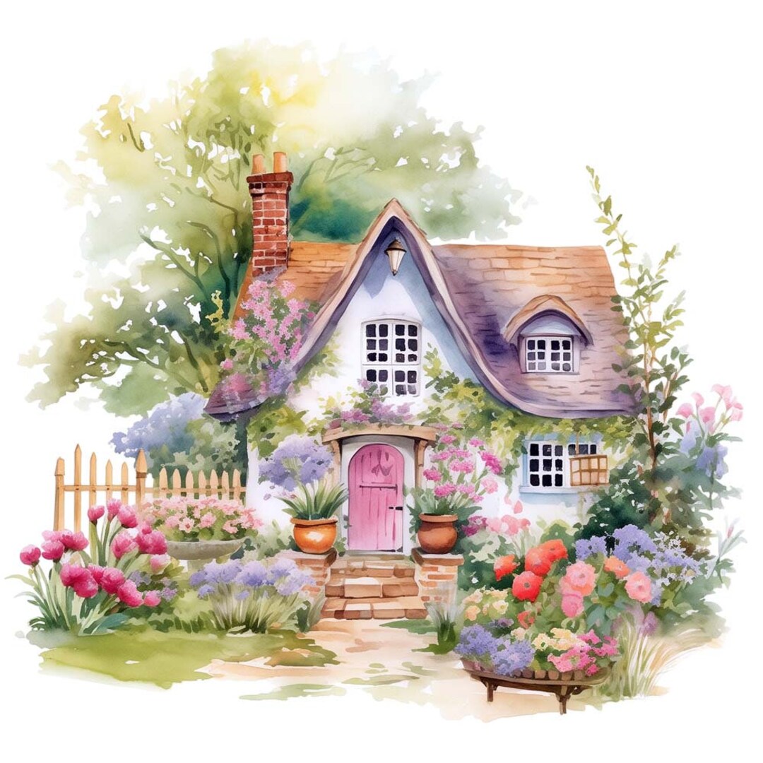 10 Cottage Garden Watercolor Clipart Graphics - Printable PNG Files ...