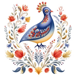 10 Watercolor Scandinavian Folk Art Birds Clipart Digital Download PNG Files For Commercial Use Transparent Background Papercraft Cards image 2