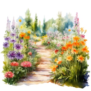10 Watercolor Summer Garden Clipart Graphics - Printable PNG Files For Commercial Use Transparent Background - Invites, Papercraft, Journals