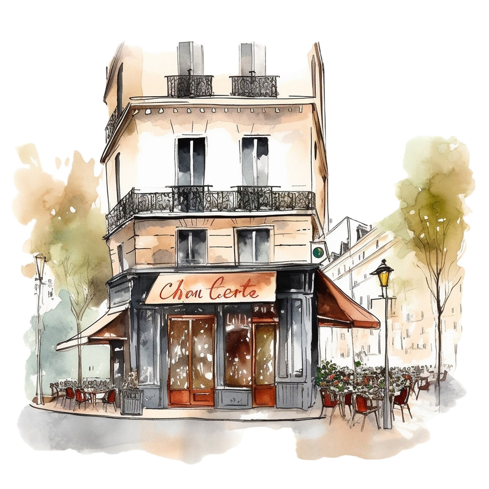 16 Cute Paris Cafe Clipart Watercolor Graphics Digital Download PNG