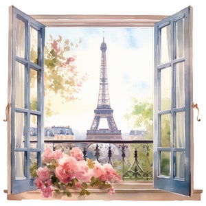 6 Parijs Eiffeltoren weergave aquarel clipart-afbeeldingen - afdrukbare png-bestanden voor commercieel gebruik Transparante achtergrond - Papercraft, kaarten