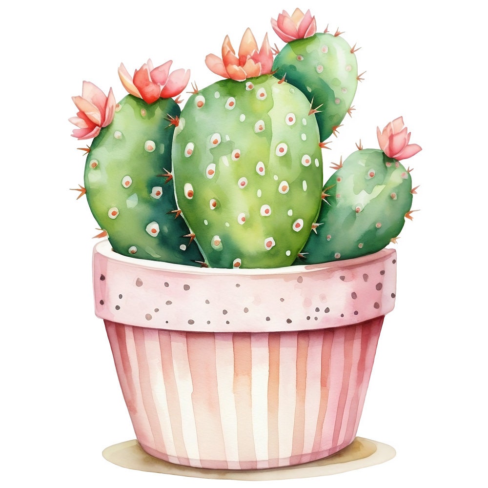 Watercolor Potted Cactus Clipart Graphics - Printable PNG Files ...