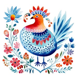 10 Watercolor Scandinavian Folk Art Birds Clipart Digital Download PNG Files For Commercial Use Transparent Background Papercraft Cards image 6