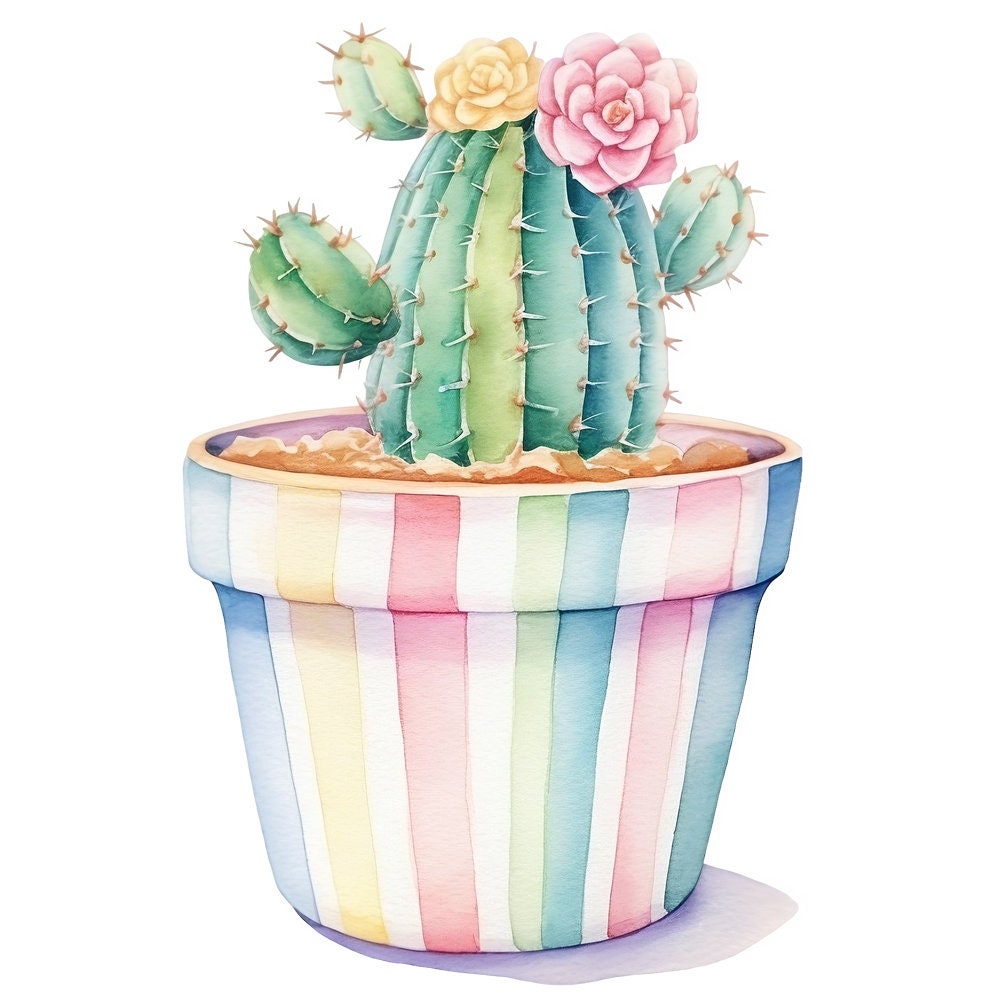 Watercolor Potted Cactus Clipart Graphics - Printable PNG Files ...