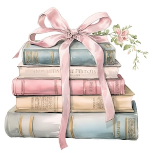 16 Pastel Cottage Shabby Chic Books Watercolor Clipart Bundle - Digital PNG Files Transparent Background - Journals, Papercraft, Notecards