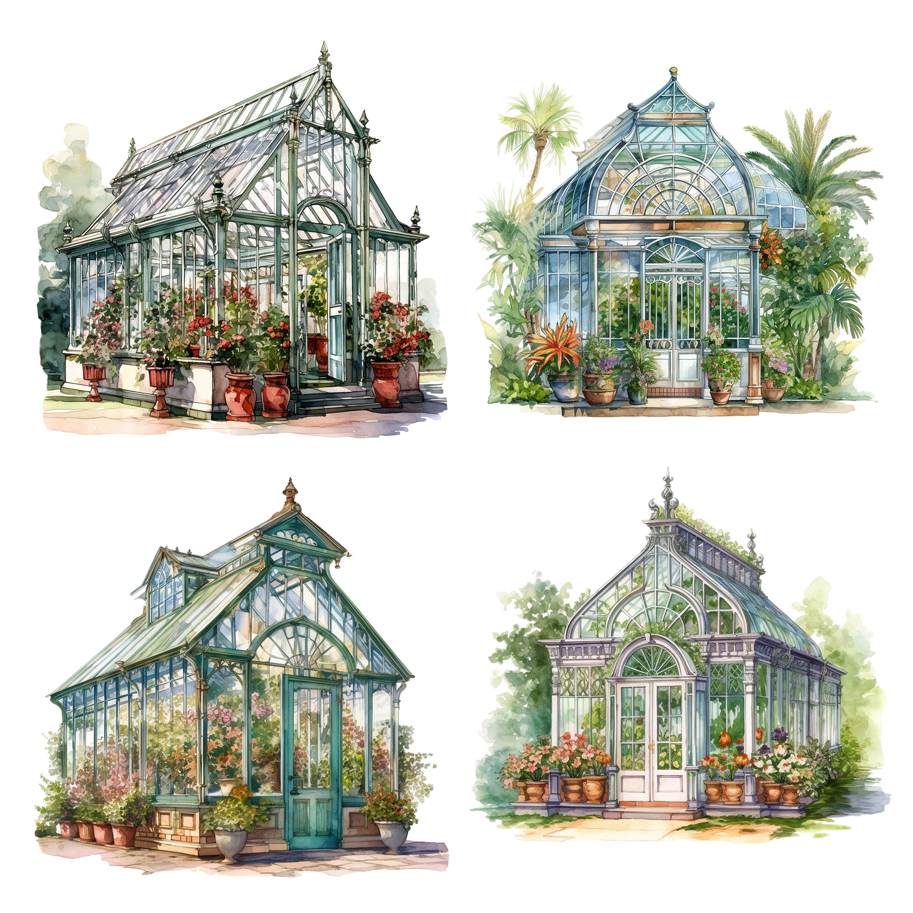 16 Victorian Glass Greenhouse Watercolor Graphics Digital Etsy