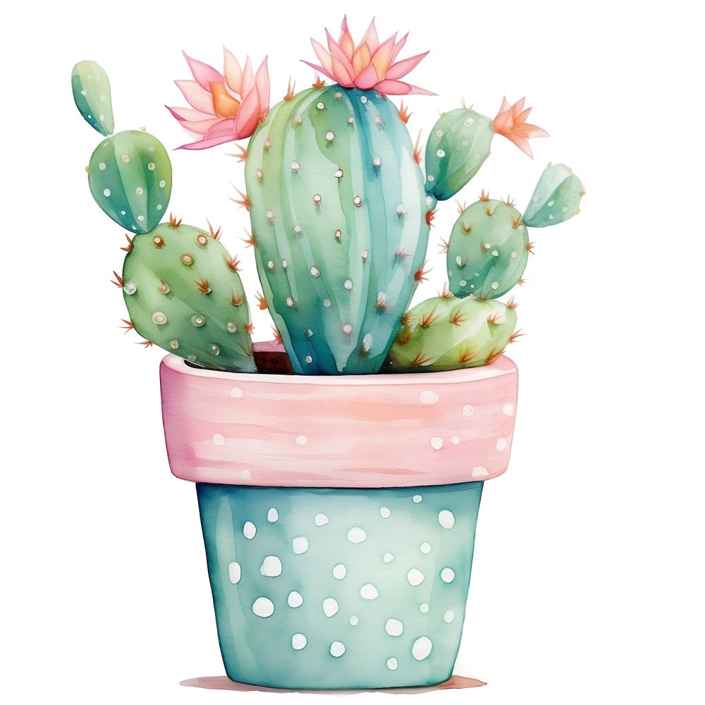10 Watercolor Potted Cactus Clipart Graphics Digital Download PNG Files ...