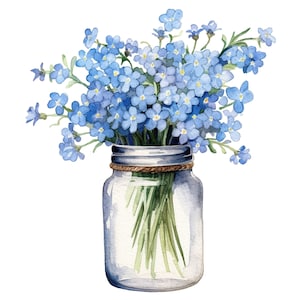 12 忘れな草の花のクリップアート 水彩グラフィック - デジタル PNG ファイルをダウンロード 商用利用可 透明な背景 - ペーパークラフト