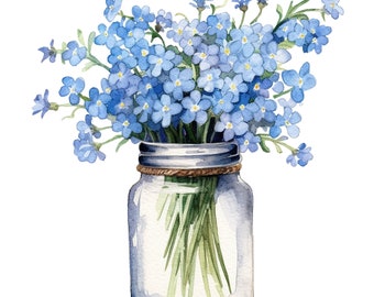 12 Forget Me Not Flowers Clipart Watercolor Graphics - Digital Download PNG Files For Commercial Use Transparent Background - Papercraft