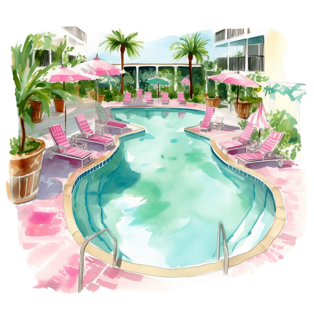 12 Watercolor Preppy Vacation Clipart Graphics - Printable PNG Files - Transparent Background - Commercial Use - Cards, Journals, Papercraft