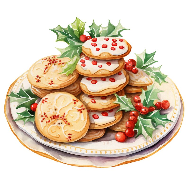 10 Watercolor Christmas Cookies Clipart Graphics Printable PNG Files ...