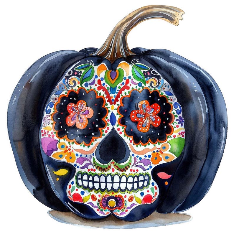 10 Watercolor Sugar Skull Pumpkins Clipart Graphics - Printable PNG ...