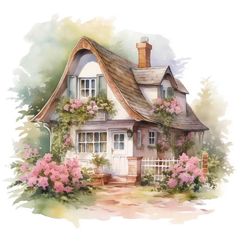 10 Watercolor Country Cottage Clipart Graphics – Printable PNG Files ...