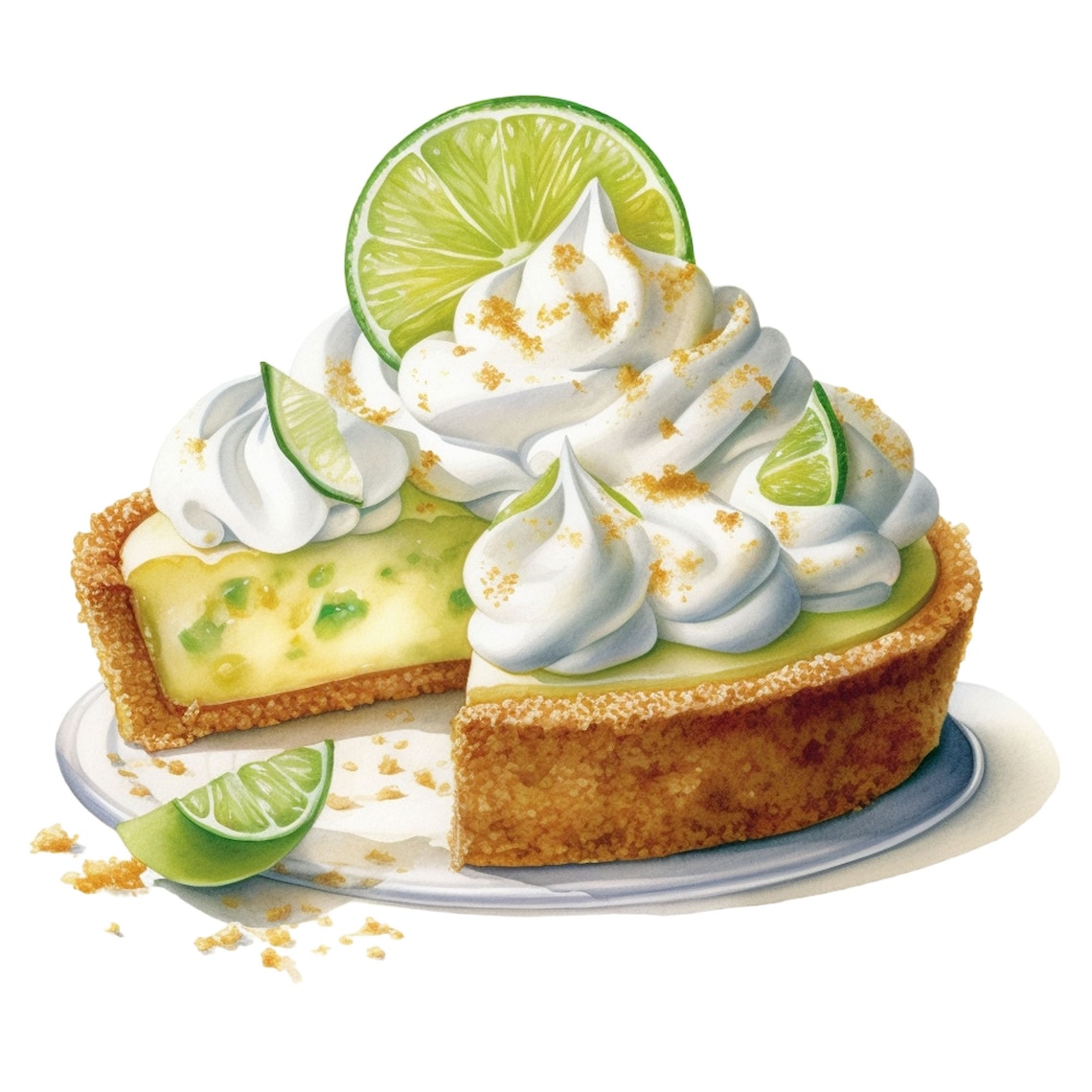 10 Watercolor Key Lime Pie Clipart Digital (Instant Download) Etsy