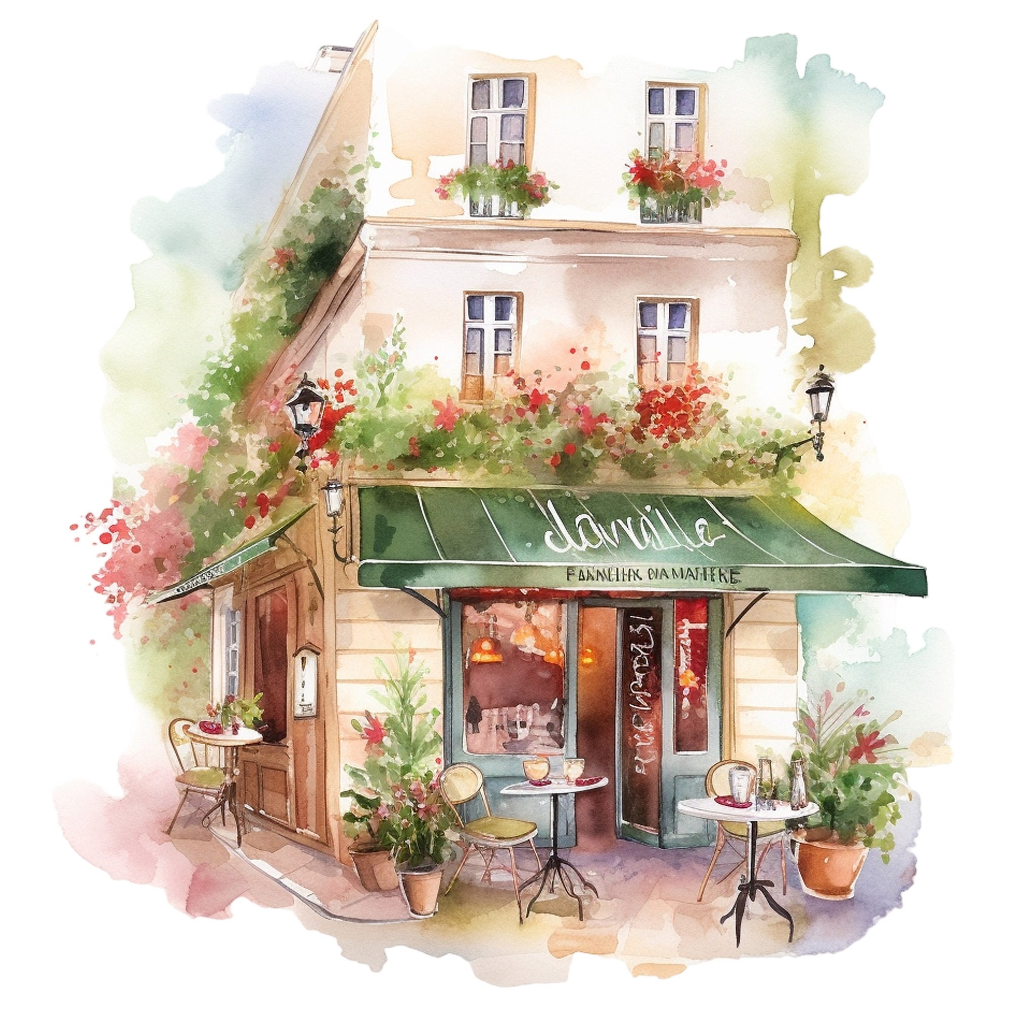 16 Cute Paris Cafe Clipart Watercolor Graphics Digital Download PNG