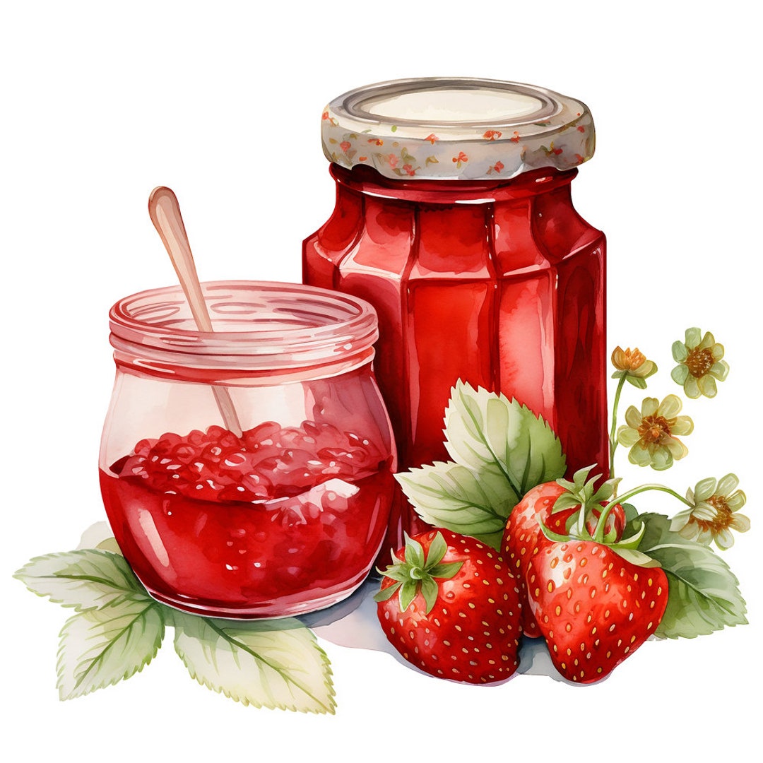 6 Fruit Jam Clipart Watercolor Graphics Digital Download PNG Files for