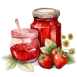 6 Fruit Jam Clipart Watercolor Graphics - Digital Download PNG Files For Commercial Use Transparent Background - Cards, Papercraft, Journals