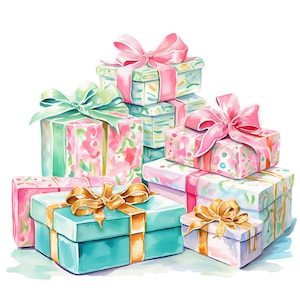 10 Watercolor Preppy Christmas Clipart Graphics - Printable PNG Files For Commercial Use Transparent Background - Cards, Papercraft, Journal