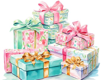 10 Watercolor Preppy Christmas Clipart Graphics - Printable PNG Files For Commercial Use Transparent Background - Cards, Papercraft, Journal