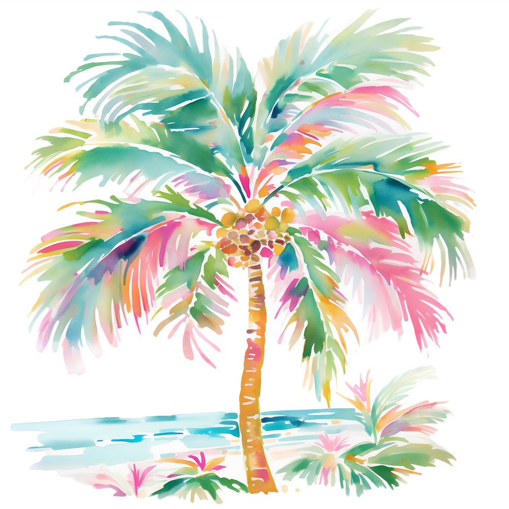 10 Preppy Palm Trees Watercolor Clipart Graphics Printable PNG Files