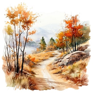 10 Autumn Hiking Trail Watercolor Clipart Graphics - Printable PNG Files For Commercial Use Transparent Background - Journals, Papercraft