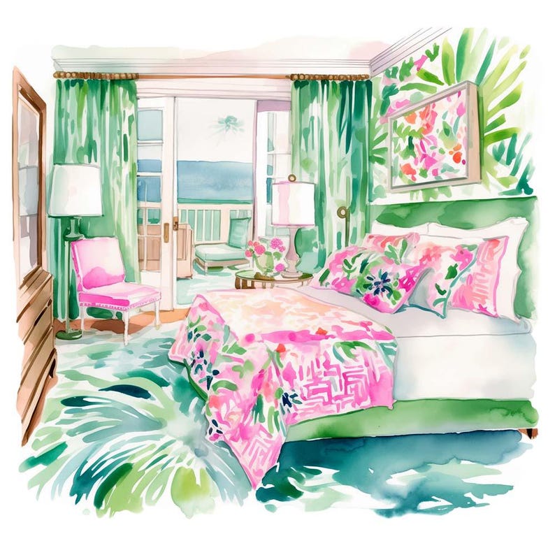 12 Watercolor Preppy Vacation Clipart Graphics - Printable PNG Files ...