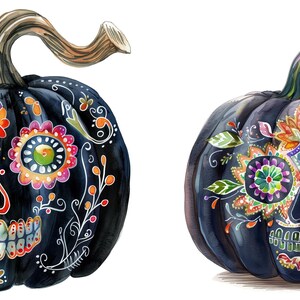 10 Watercolor Sugar Skull Pumpkins Clipart Graphics - Printable PNG ...