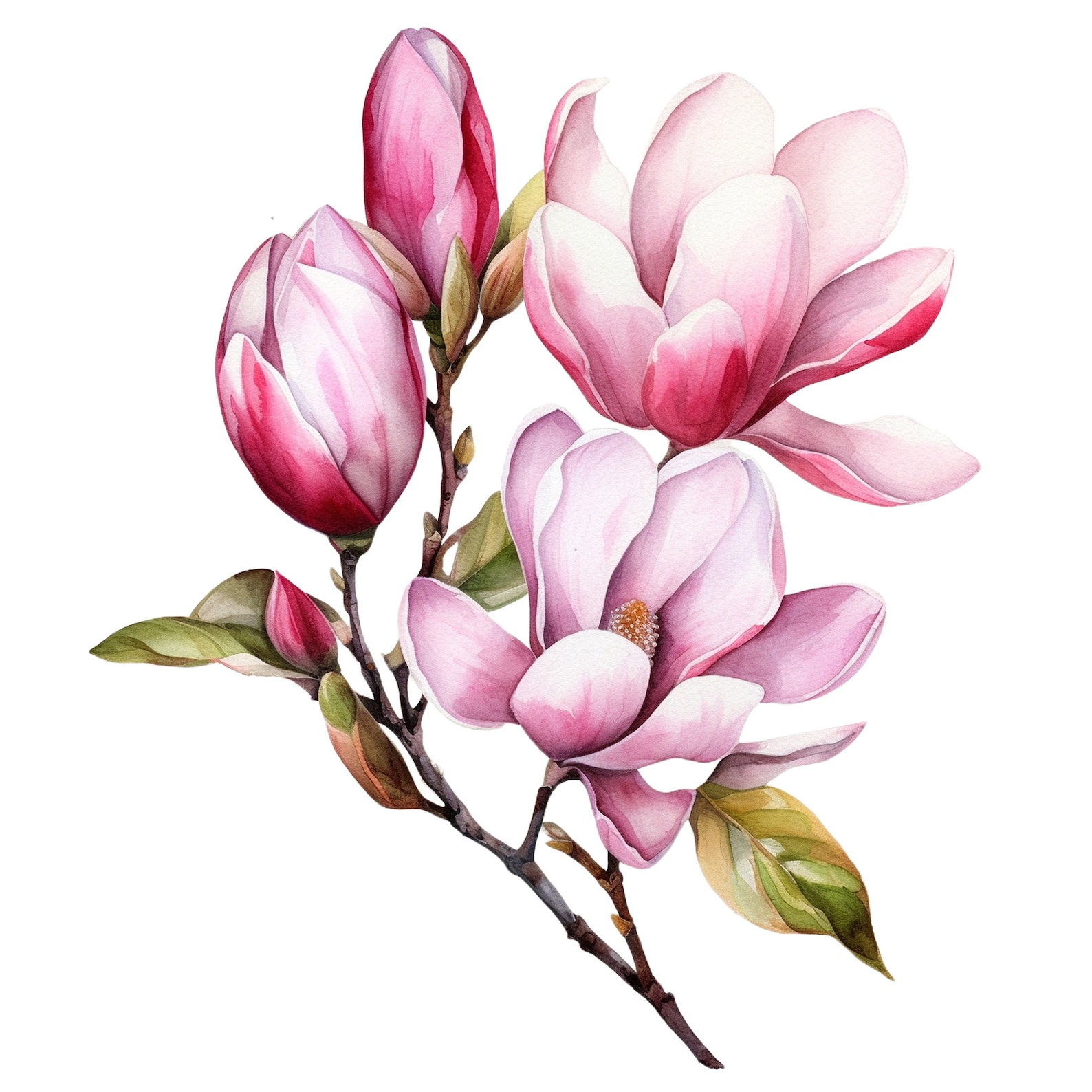 10 Watercolor Pink Magnolias Floral Clipart Digital Download - Etsy