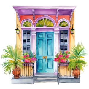 10 gráficos de clipart de portas em aquarela de Nova Orleans - arquivos PNG para impressão Fundo transparente - Clip Art de uso comercial - cartões, papercraft