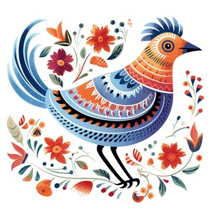 10 Watercolor Scandinavian Folk Art Birds Clipart Digital Download PNG Files For Commercial Use Transparent Background Papercraft Cards image 9